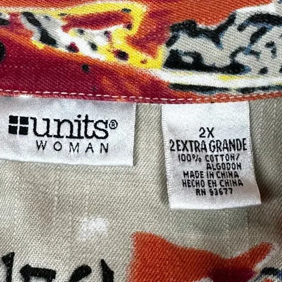 Units Woman Jacket 2X Abstract Print Button Front Long Sleeve Boxy Cotton Coat - Picture 11 of 15